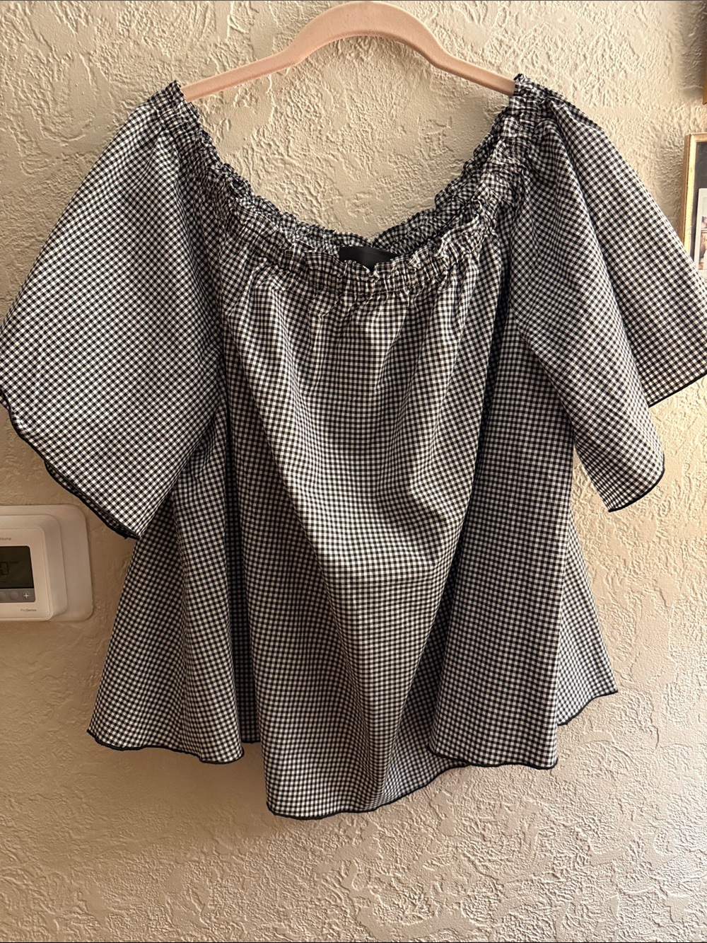 Lane Bryant Black and White Gingham Off-Shoulder Peasant Top